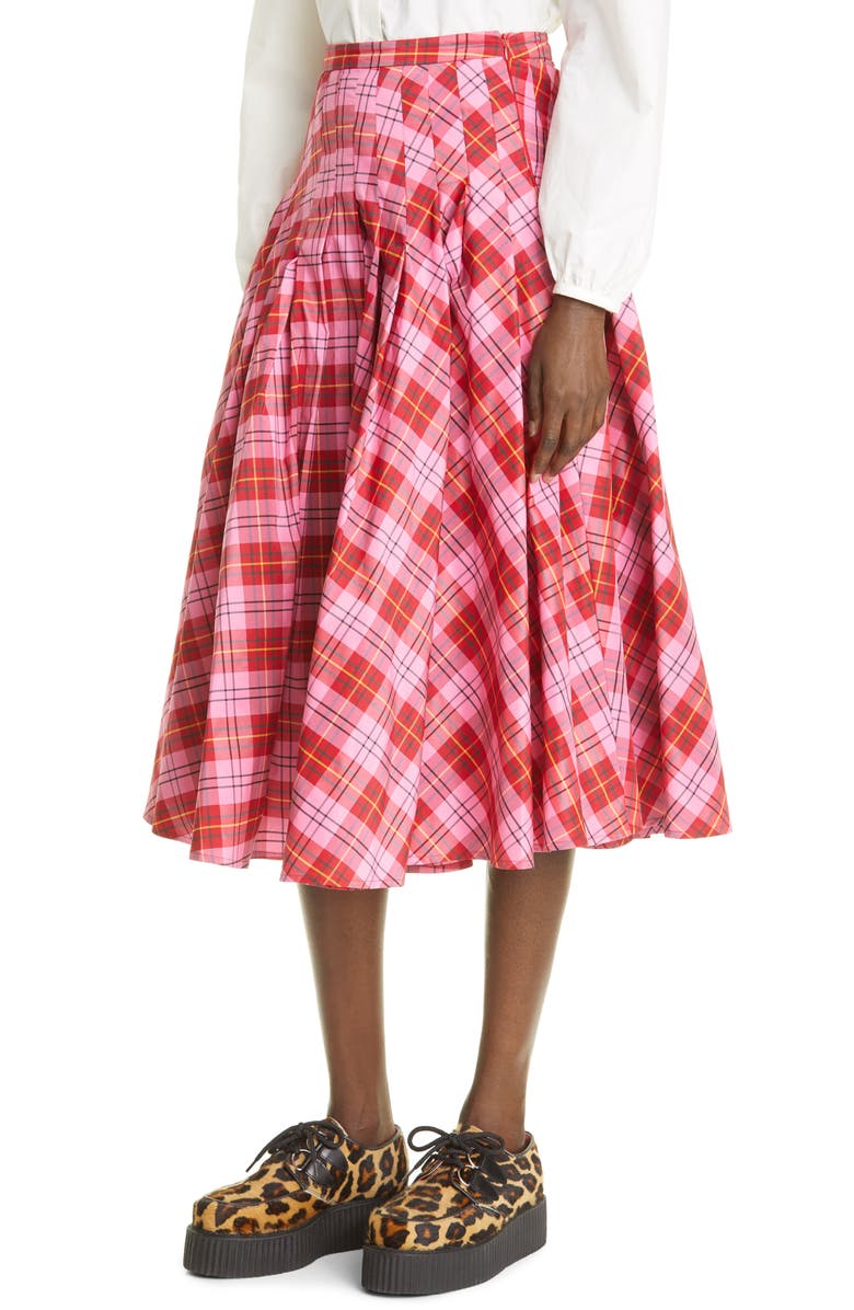 Molly Goddard Henri Tartan Pleated Skirt, Alternate, color, Pink/ Red