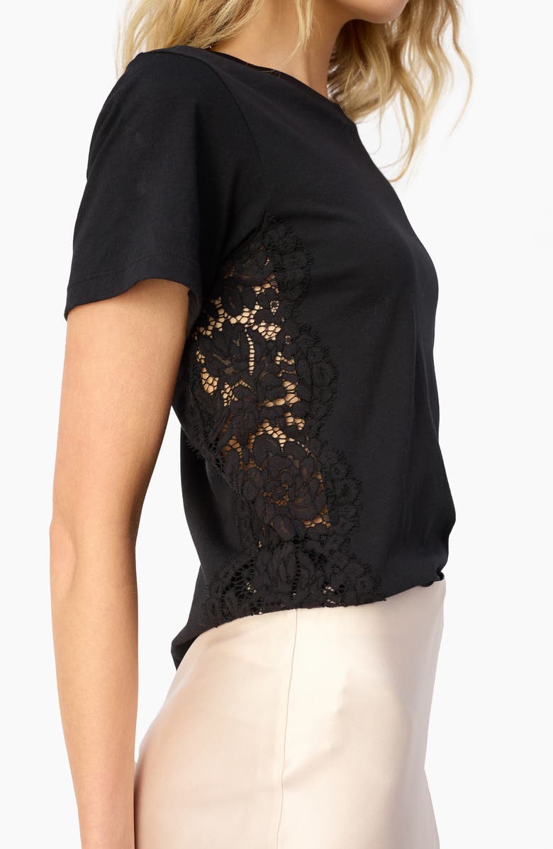 CAMI NYC Ebra Lace Inset Cotton T-Shirt, Alternate, color, Black