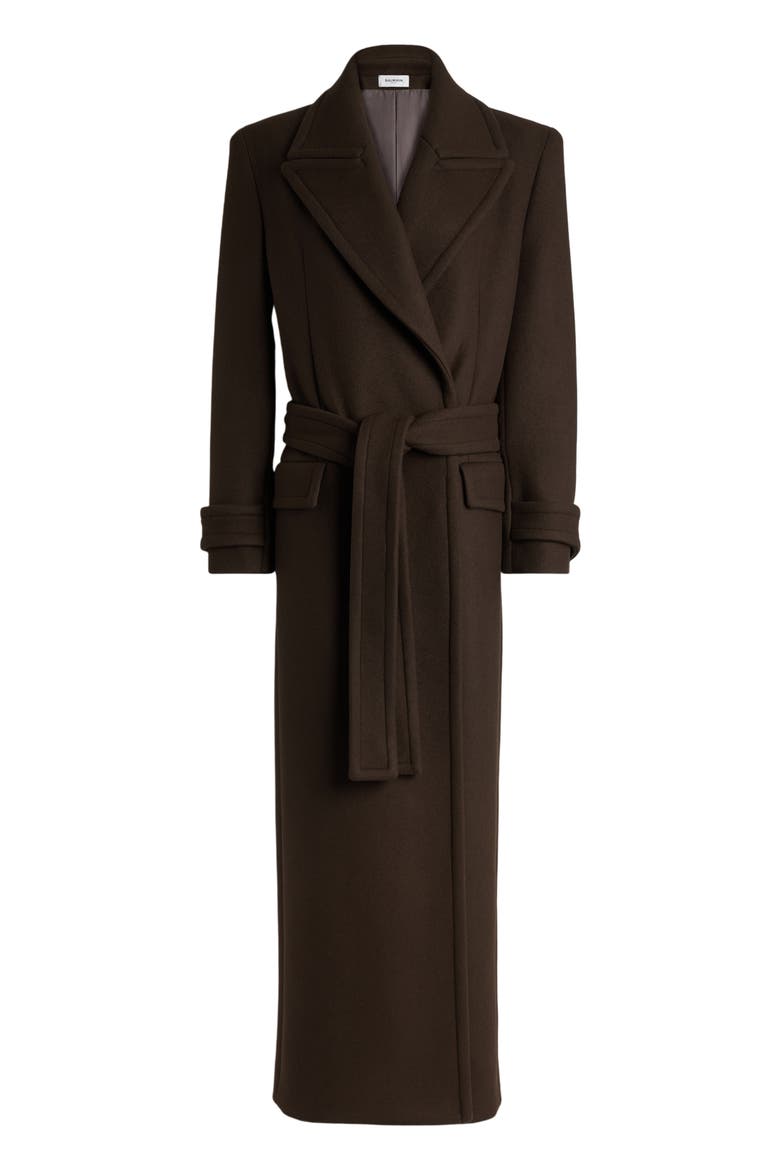 Belted Wool Cloth Coat, Alternate, color, dark brown