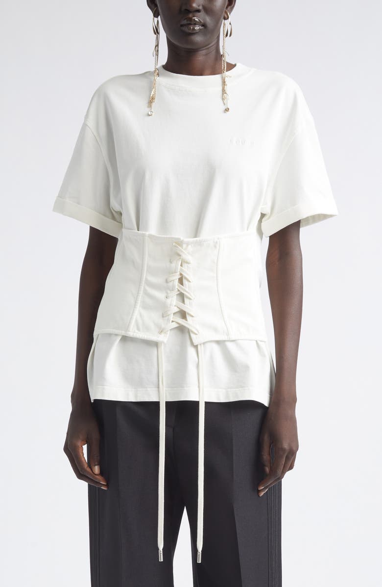 McQueen Cotton Jersey Corset T-Shirt, Main, color, Light Ivory