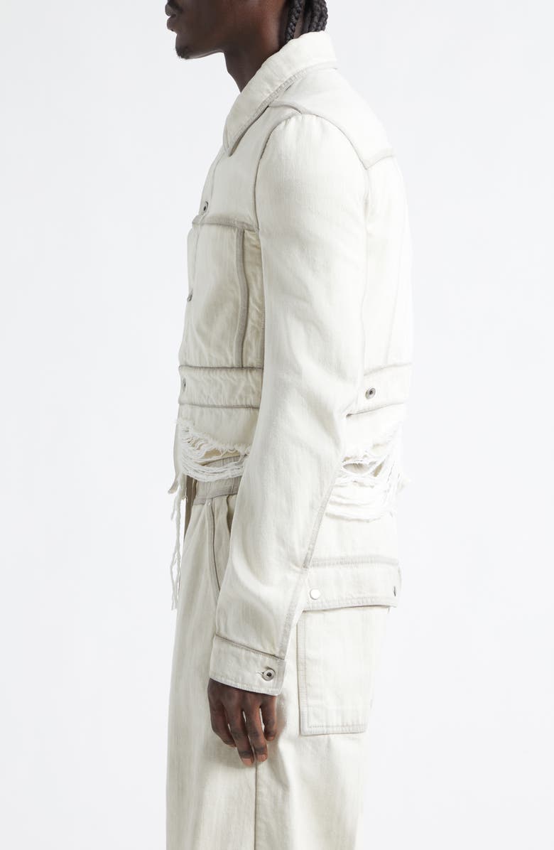 Rick Owens Shredded Crop Denim Work Jacket, Alternate, color, Milk Wash