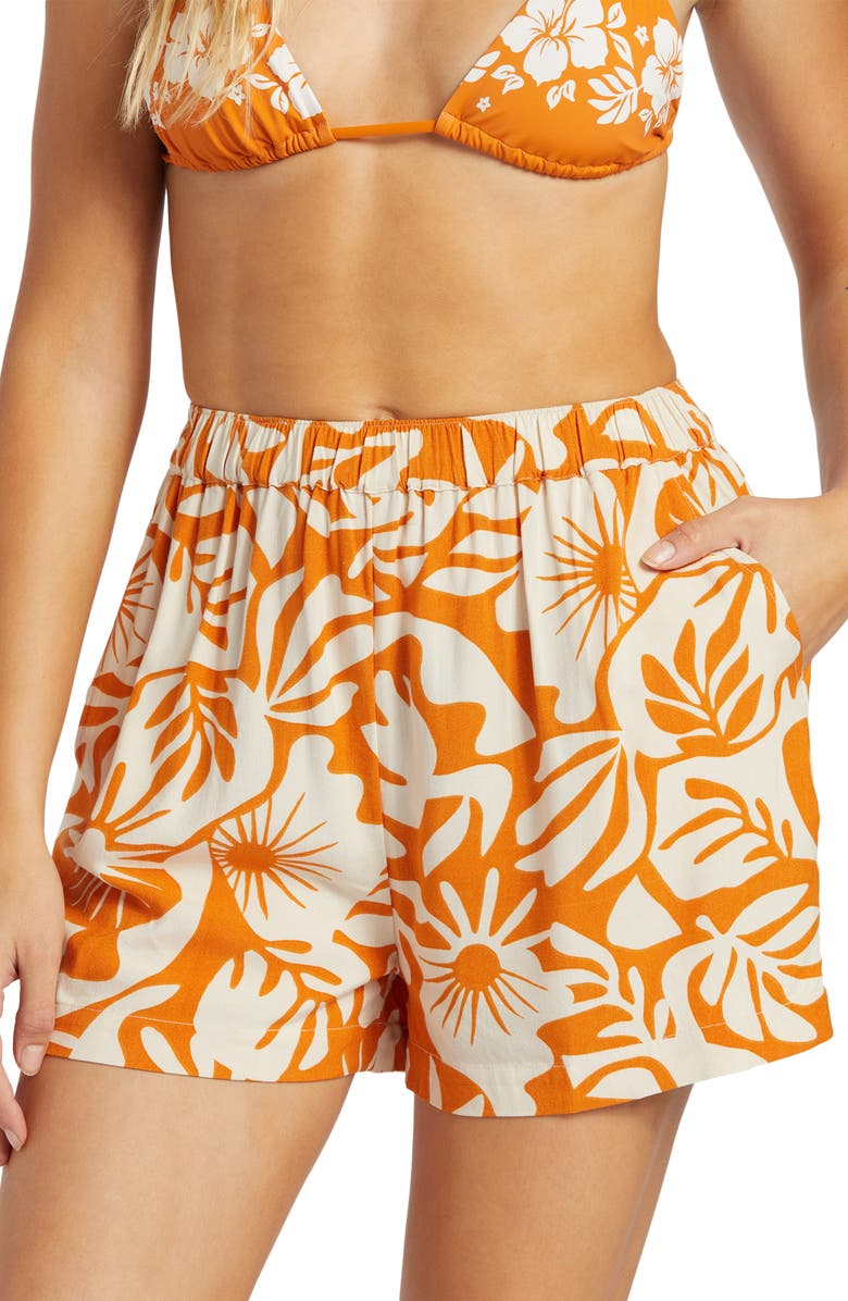 Billabong Sea Ya Leaf Print Shorts, Alternate, color, Dried Mango