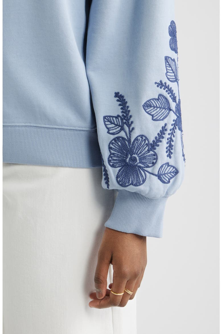 Embroidered Sleeve Cotton Sweatshirt, Alternate, color, BLUE BLIZZARD EMBROIDERY