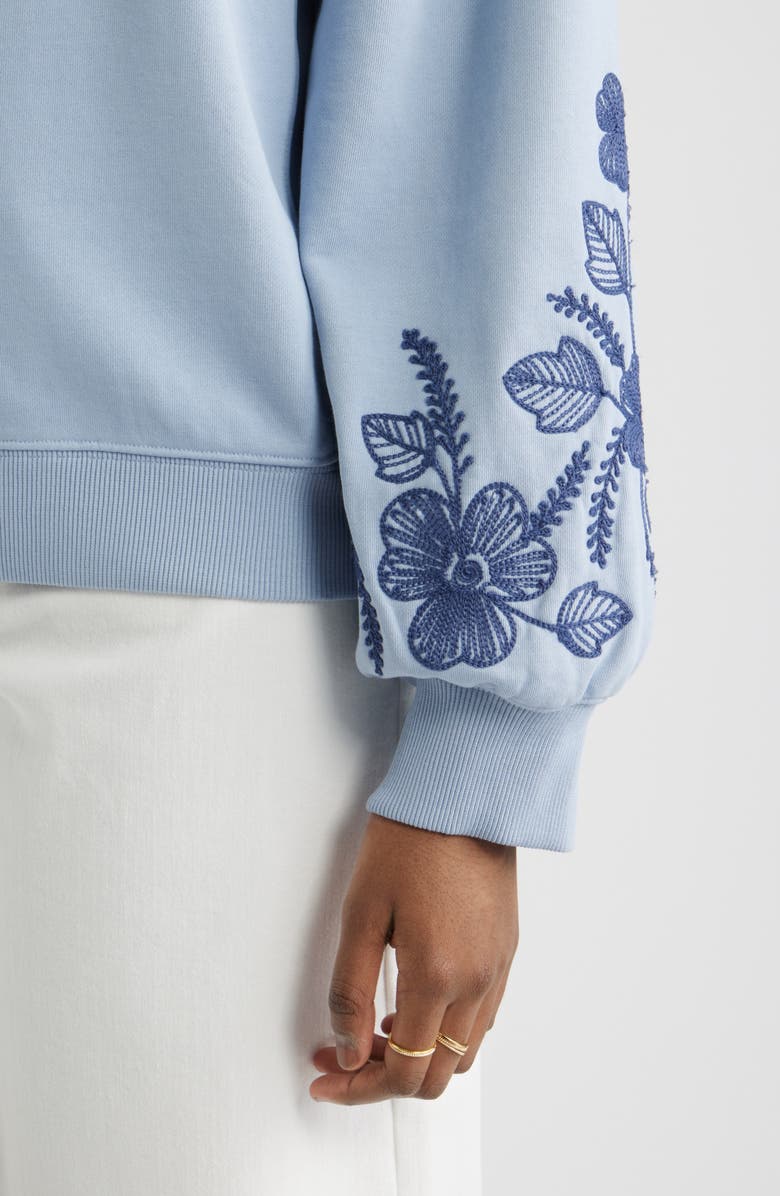 Treasure & Bond Embroidered Sleeve Cotton Sweatshirt, Alternate, color, Blue Blizzard Embroidery