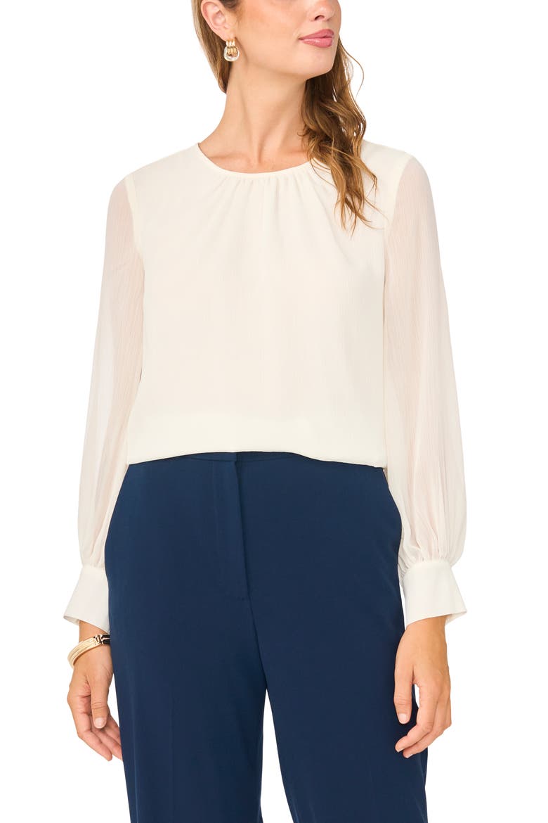 Gathered Crewneck Long Sleeve Top, Main, color, TOASTED
