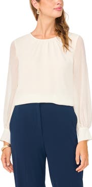 Vince Camuto Gathered Crewneck Long Sleeve Top