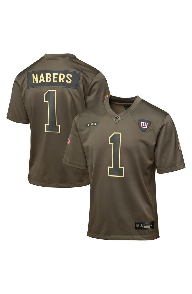 Nike Youth Nike Malik Nabers Olive New York Giants 2025 Salute to Service Game Jersey, Main, color, Olive
