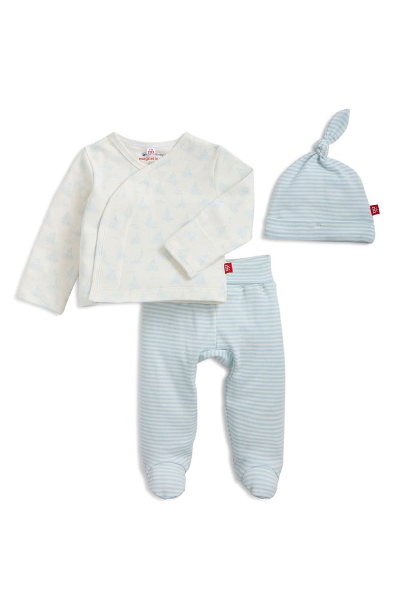 Magnetic Me Tiny Tides Organic Cotton Top, Pants & Hat Set, Main, color, White