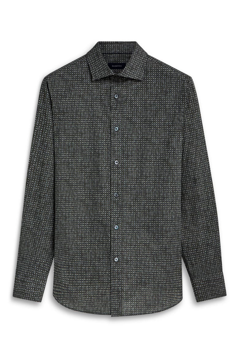 Axel Shaped Fit Mosaic Print Stretch Cotton Button-Up Shirt, Alternate, color, KHAKI
