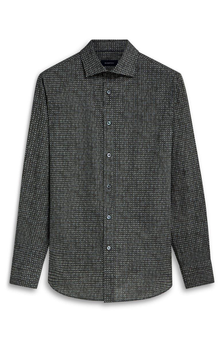 Bugatchi Axel Shaped Fit Mosaic Print Stretch Cotton Button-Up Shirt, Alternate, color, Khaki
