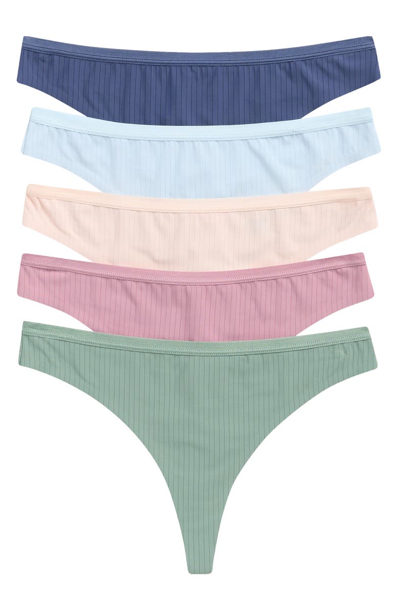 Honeydew Chrissy Assorted 5-Pack Thongs, Main, color, Blue Multi