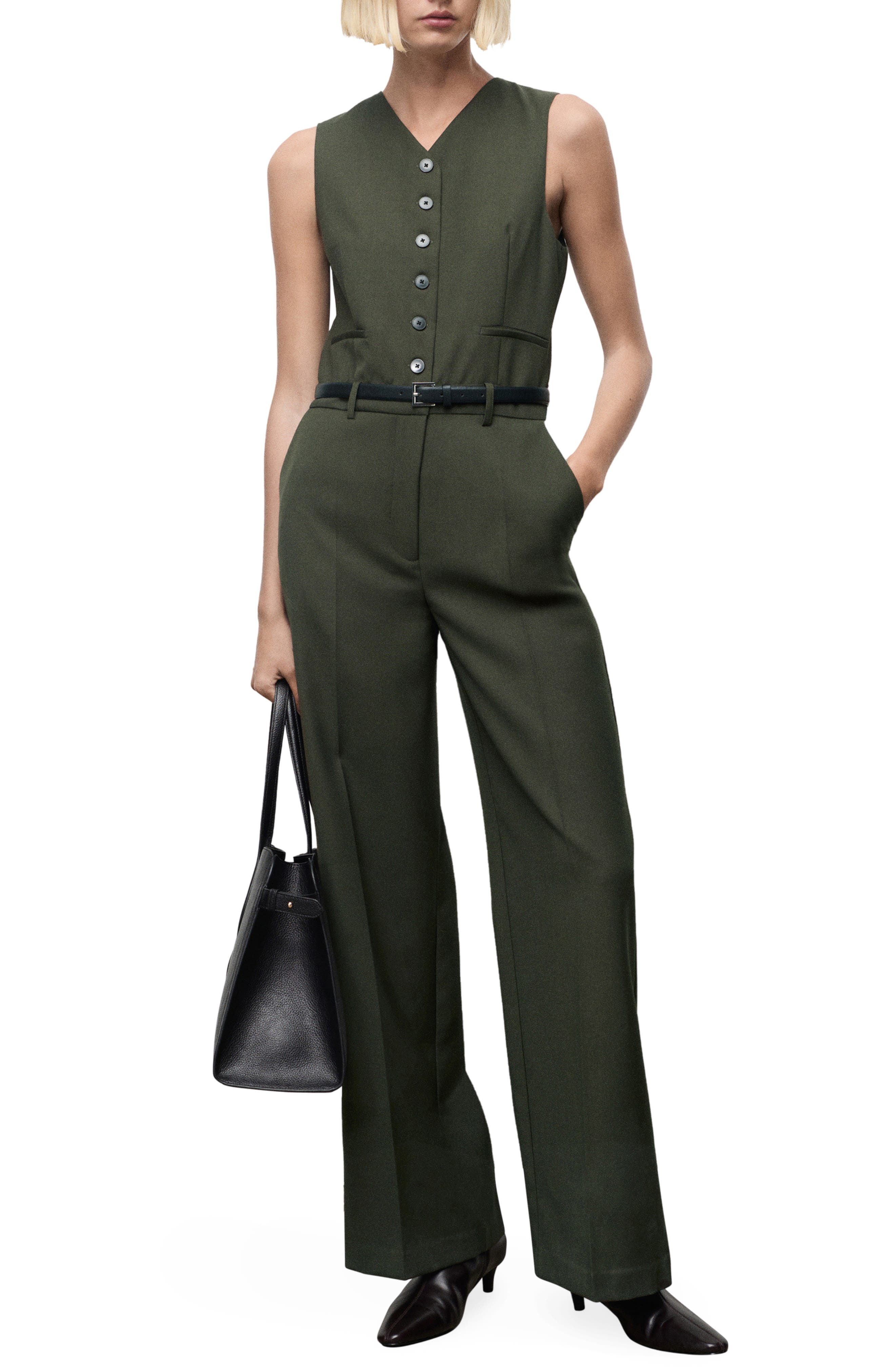 MANGO Belted Sleeveless Jumpsuit