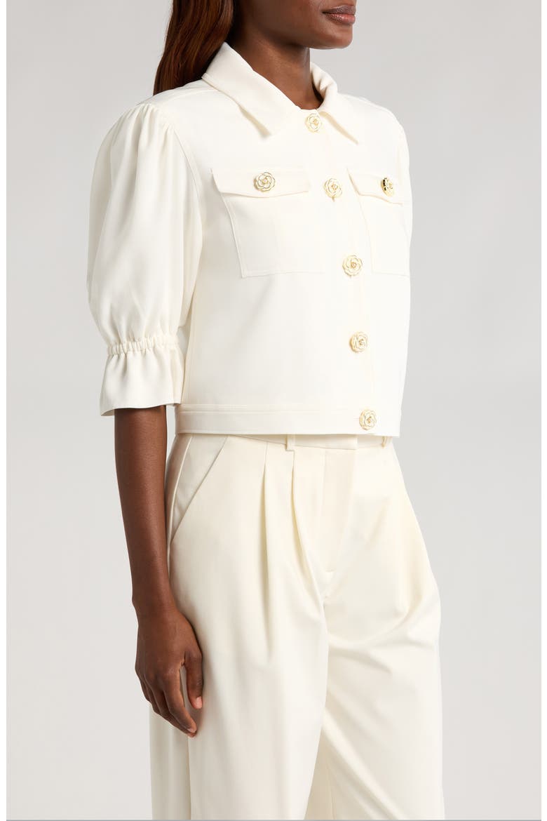 Julieta Flower Button Crop Jacket, Alternate, color, IVORY