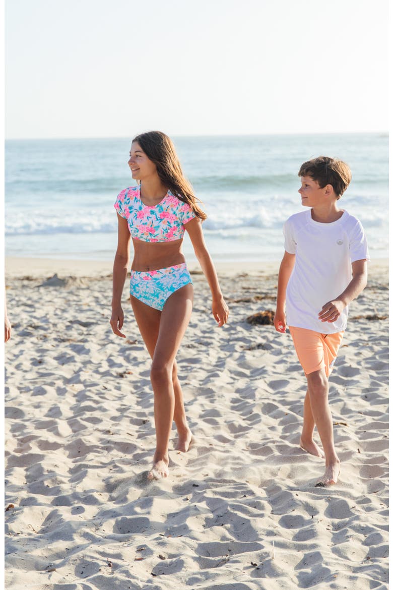 Kids' Solid Scallop Board Shorts, Alternate, color, ORANGE POP