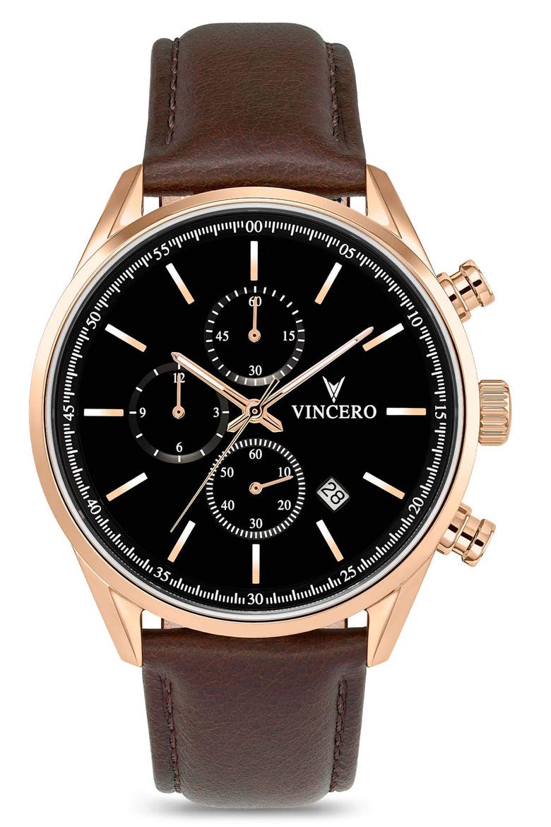 The Chrono S2 Chronograph Leather Strap Watch, 40mm, Main, color, BLACK/ ROSE GOLD