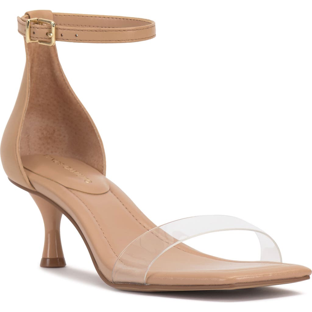 Vince Camuto Vinkely Square Toe Kitten Heel Sandal In Sandstone/clear