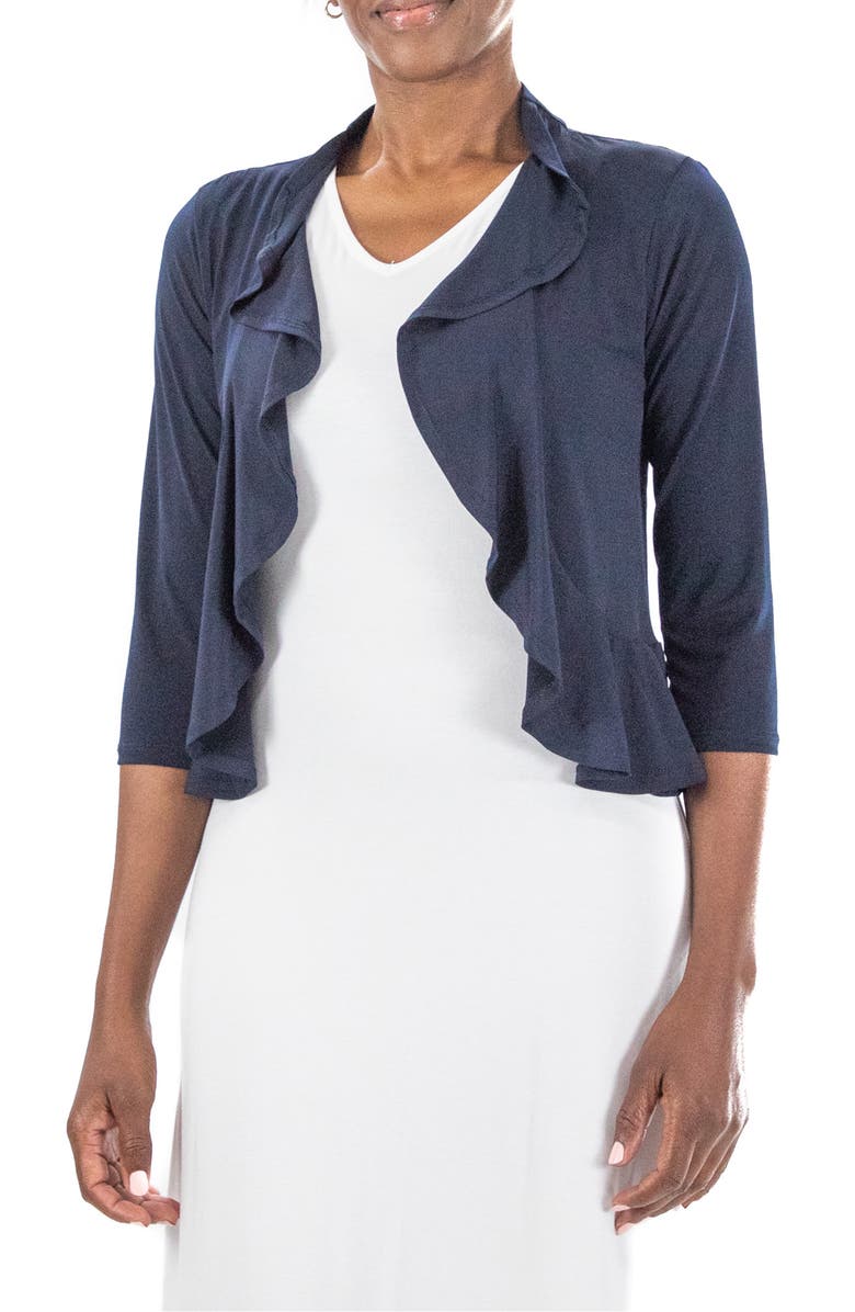 Nina Leonard Mesh Dot Bolero Cardigan, Main, color, Navy