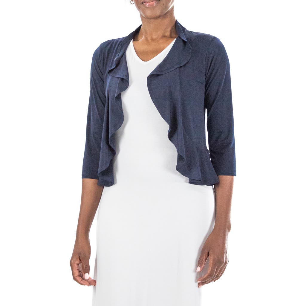 Nina Leonard Mesh Dot Bolero Cardigan In Navy