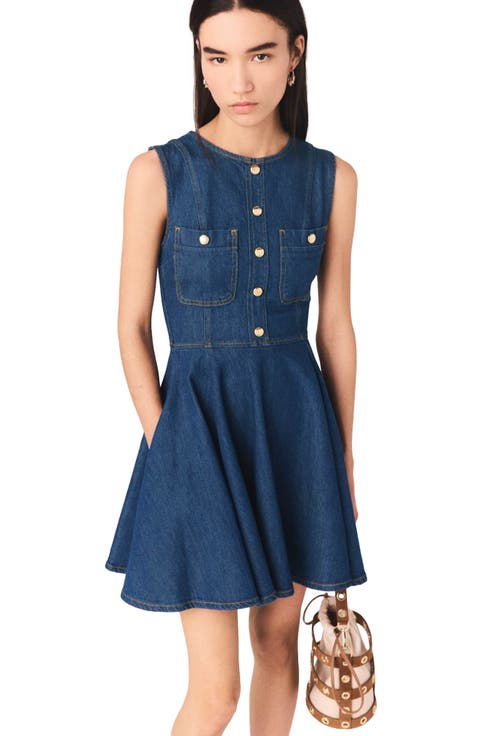 Short flared denim dress