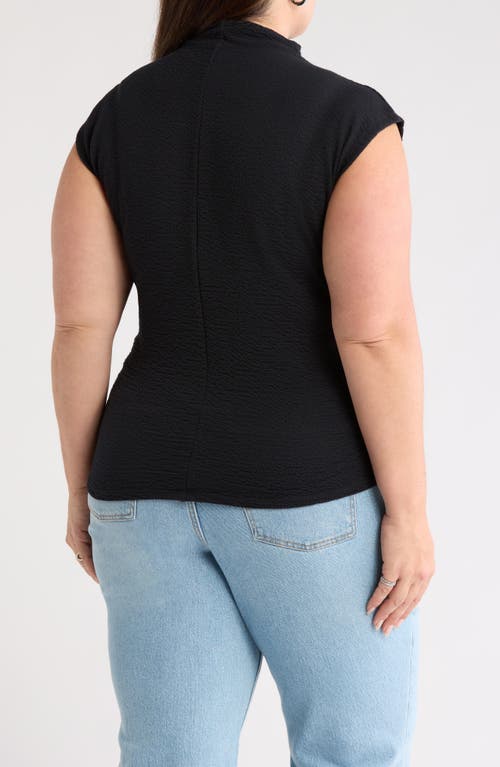 Treasure & Bond Crinkle Mock Neck Top In Black