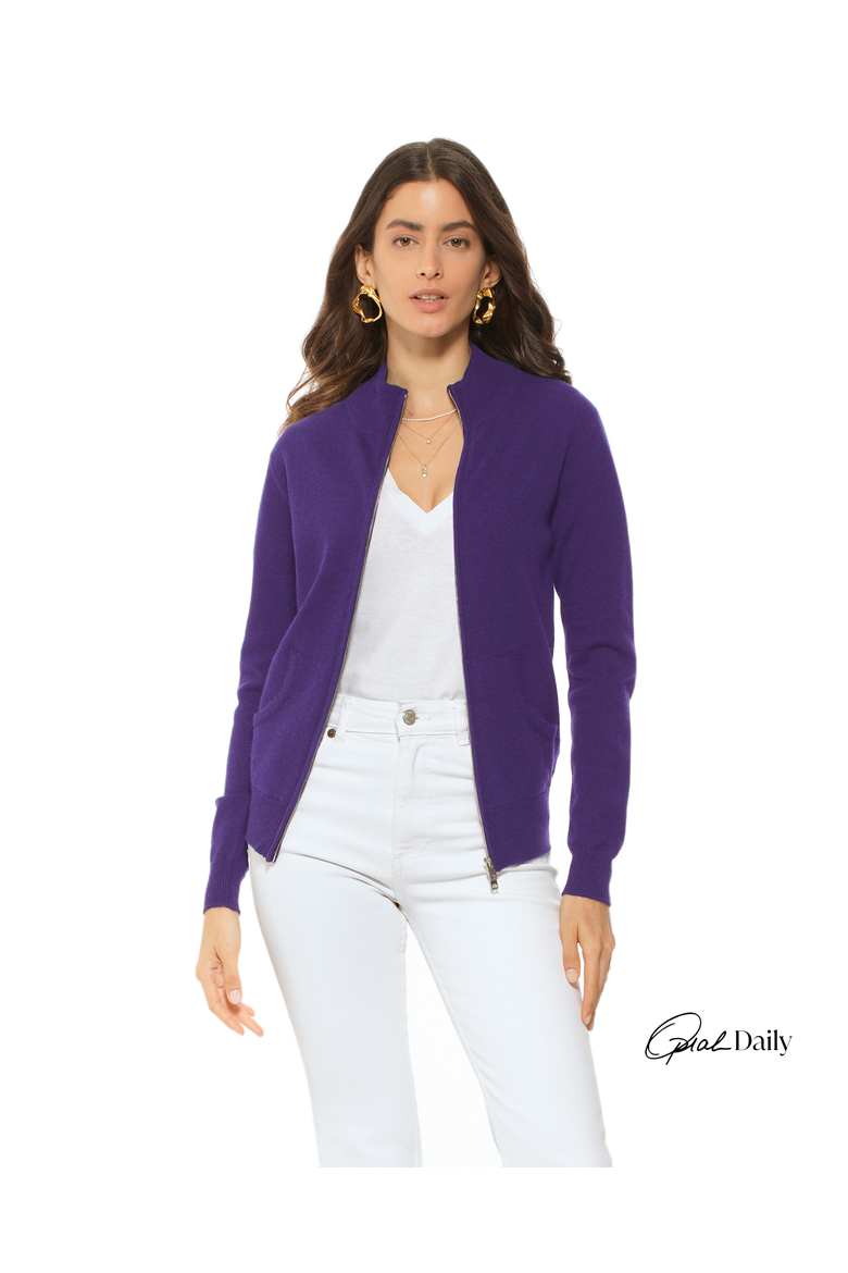 Pure Cashmere Zip Cardigan, Main, color, Iris Purple