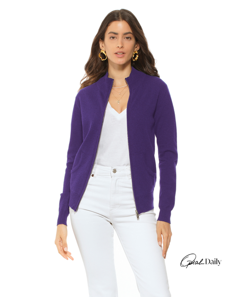 Pure Cashmere Double Slider Slider Zip Cardigan