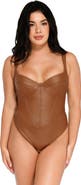 Popilush Shapewear Faux Leather Hourglass Corset Bodysuit