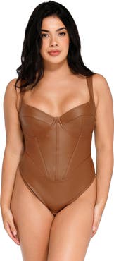 Popilush Shapewear Faux Leather Hourglass Corset Bodysuit