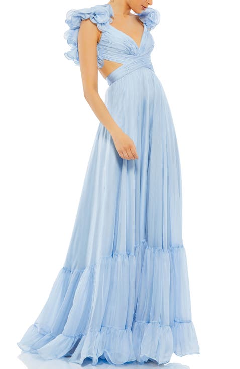 Sleeveless Ruffle Tiered Cut-Out Chiffon Gown