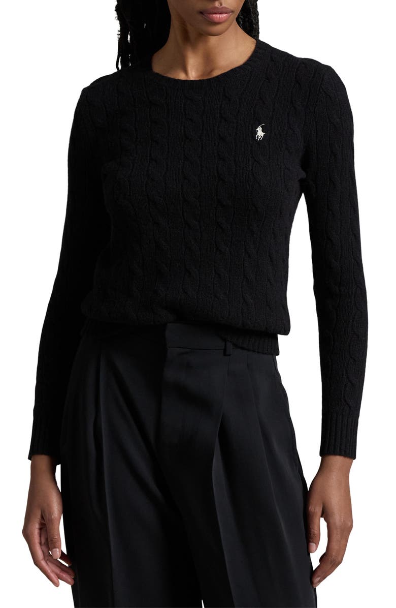 Polo Ralph Lauren Julianna Cable Cotton Sweater, Main, color, Polo Black/White Pp