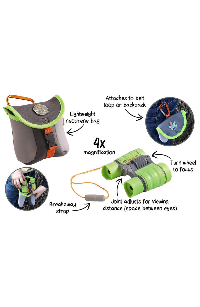HABA Terra Kids Children's Binoculars with Compact Case, Children's Outdoor Scientific Toy with 4X Magnification, Alternate, color, Green Multi