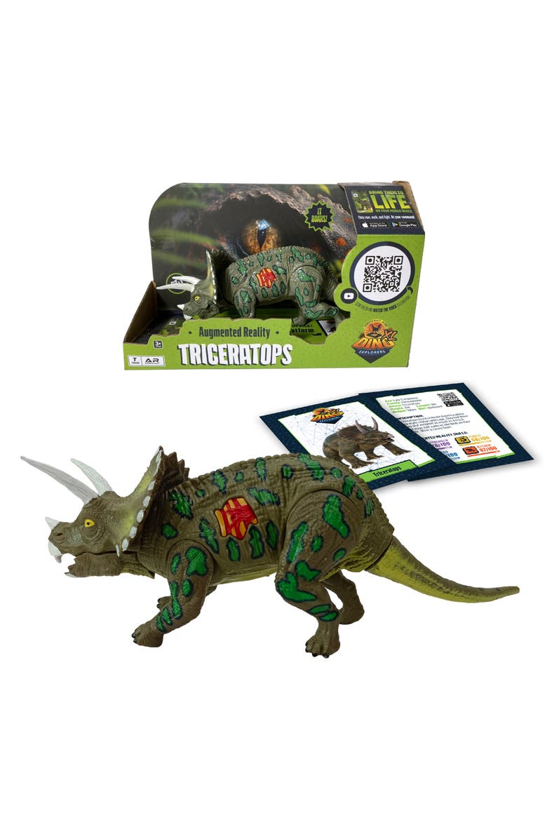 Dino Explorers Ar Dinosaur Xl and Brick Combo 10 Inch Triceratops Figure, Alternate, color, Multicolored