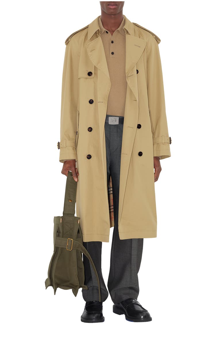 Burberry Mid-length Gabardine Trench Coat, Main, color, Hamper Beige