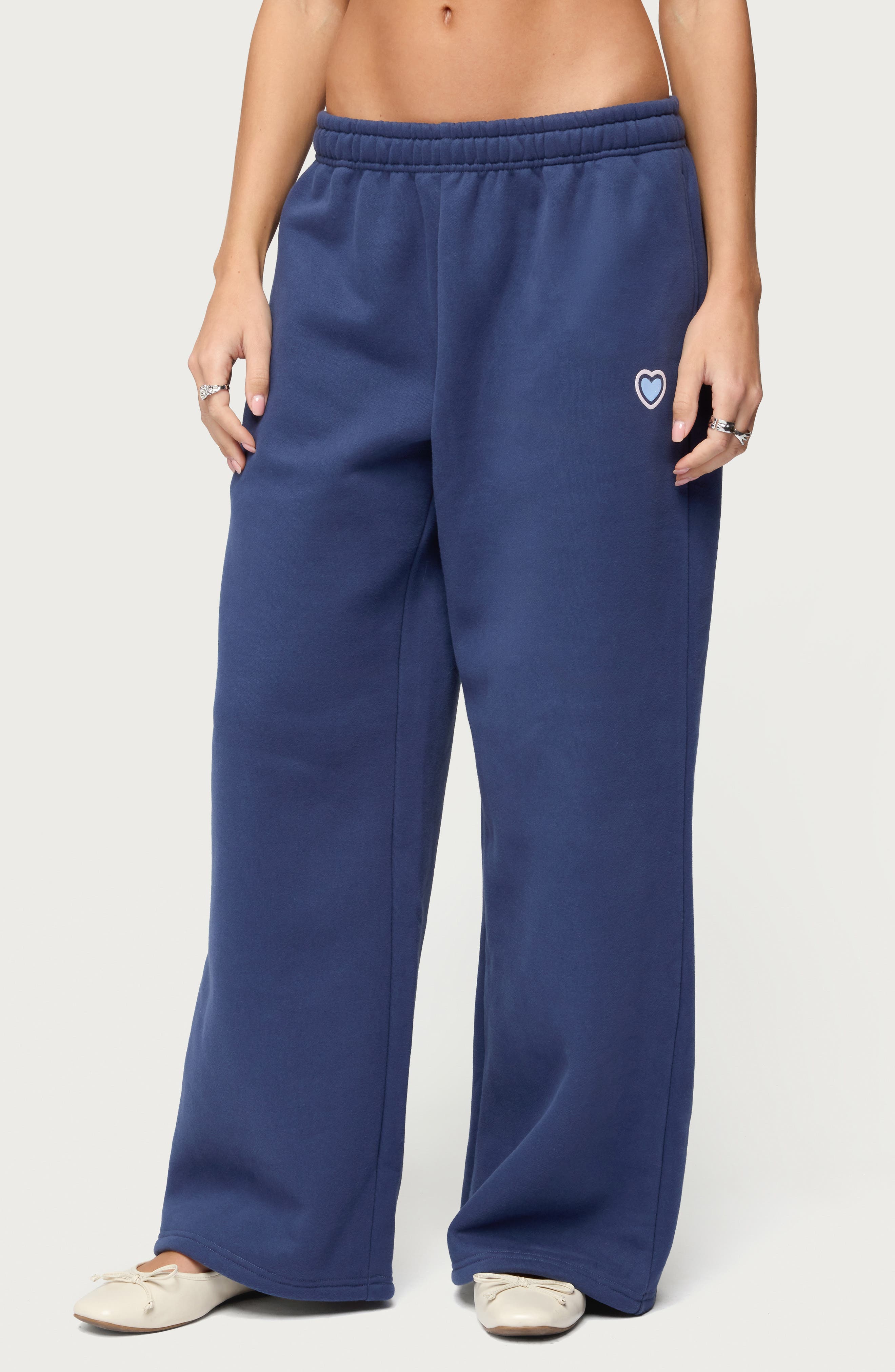 Edikted Glitter Girl Straight Leg Sweatpants In Blue
