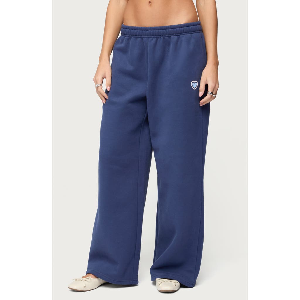Edikted Glitter Girl Straight Leg Sweatpants In Blue