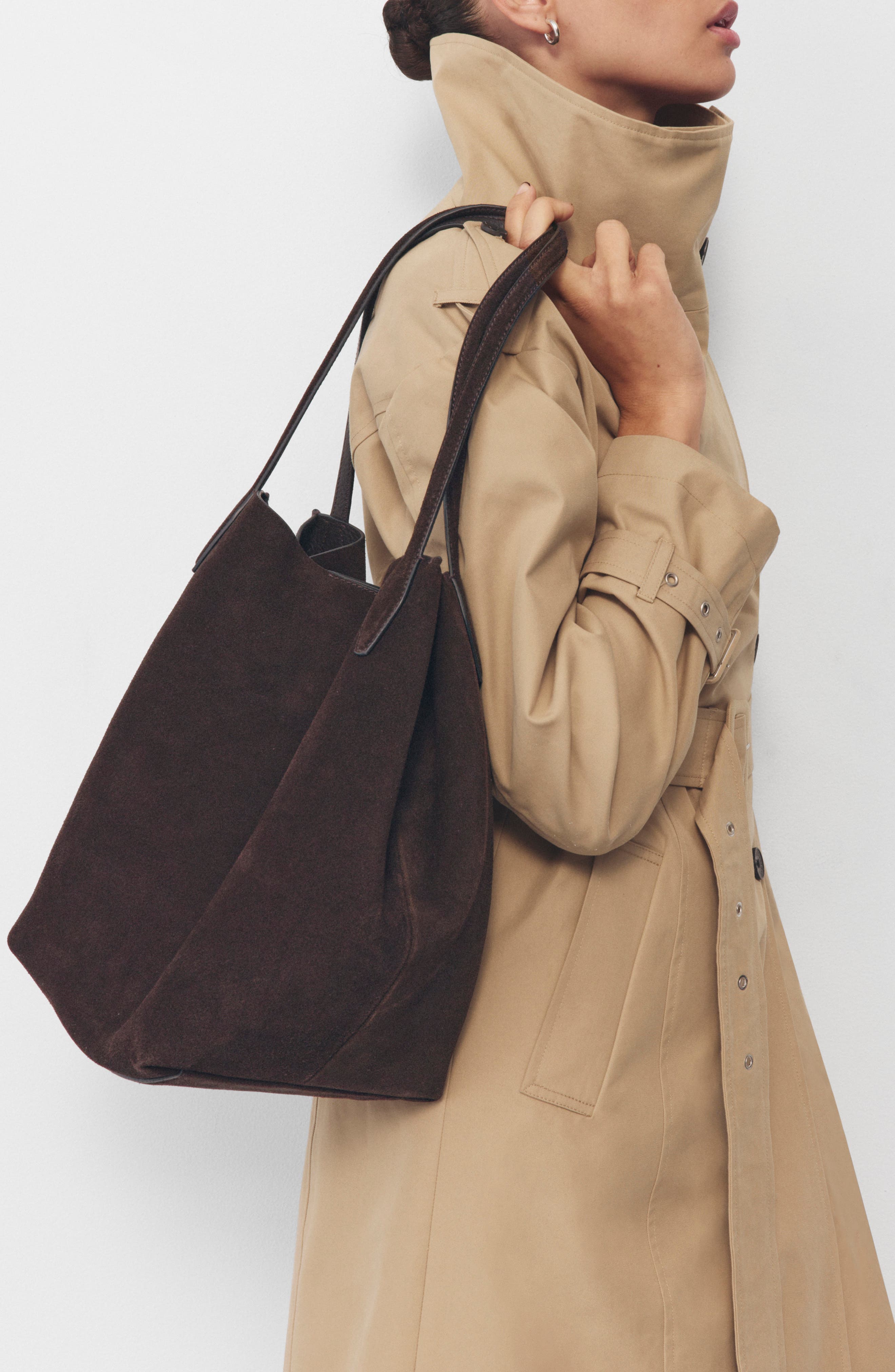 The Shopper Tote in Soft Grain Suede, Alternate, color, DARK CAROB