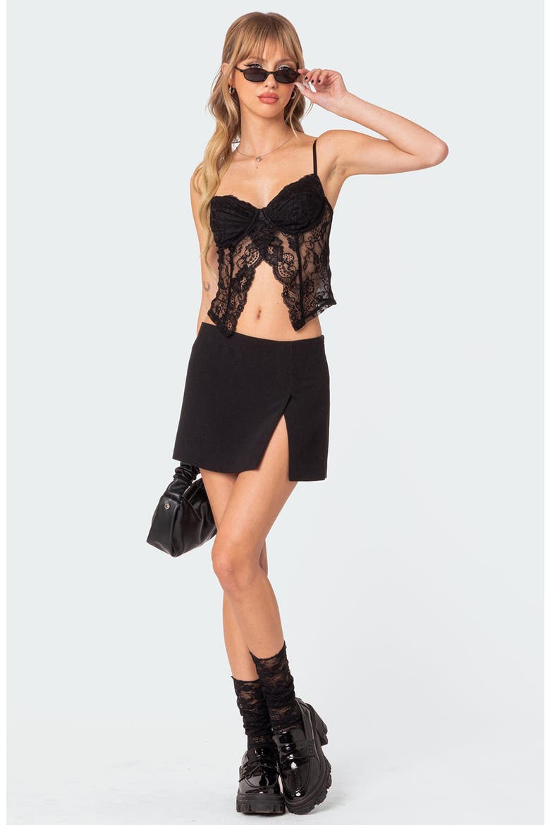 Sav Split Front Lace Camisole, Alternate, color, BLACK