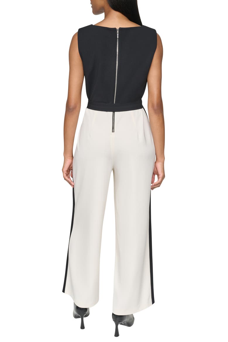 Tie Waist Wide Leg Jumpsuit, Alternate, color, BLACK/ EGGSHELL