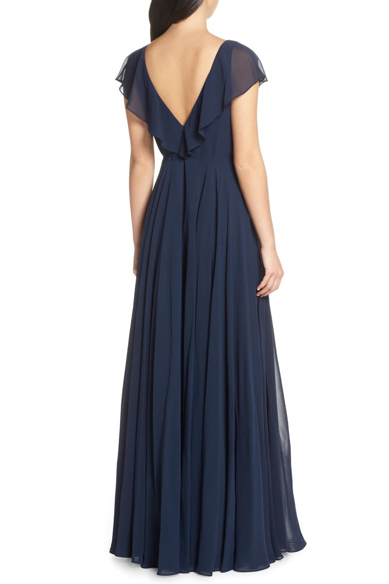 Faye Ruffle Wrap Chiffon Evening Dress, Alternate, color, NAVY