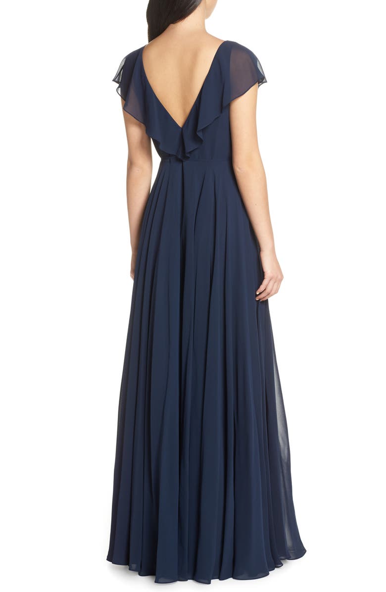 Jenny Yoo Faye Ruffle Wrap Chiffon Evening Dress, Alternate, color, 