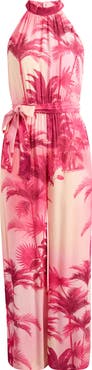 Lipsy Palm Tree Print Halter Jumpsuit