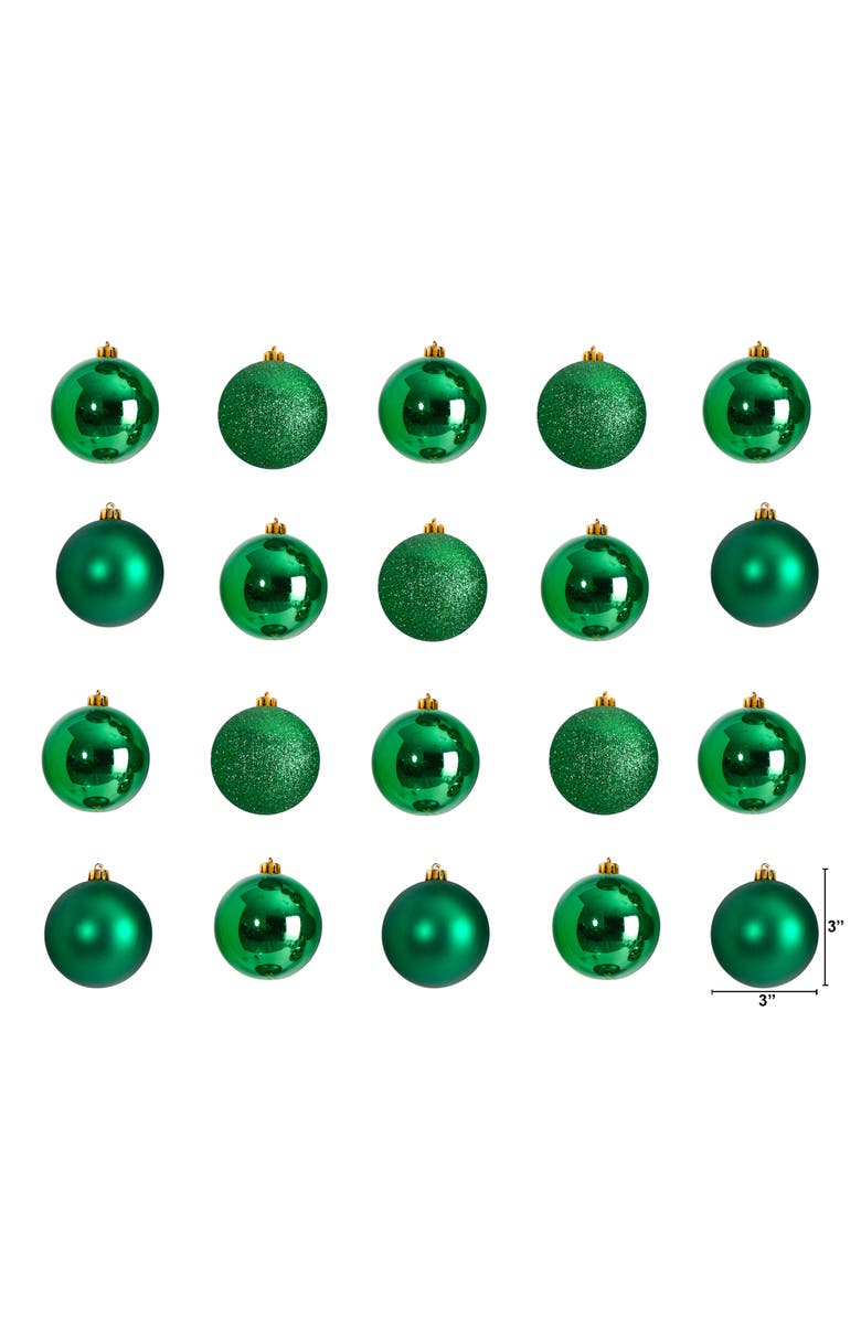 NEARLY NATURAL Holiday Christmas 20 Count 3-in Green Shatterproof Ornament Set, Alternate, color, Green