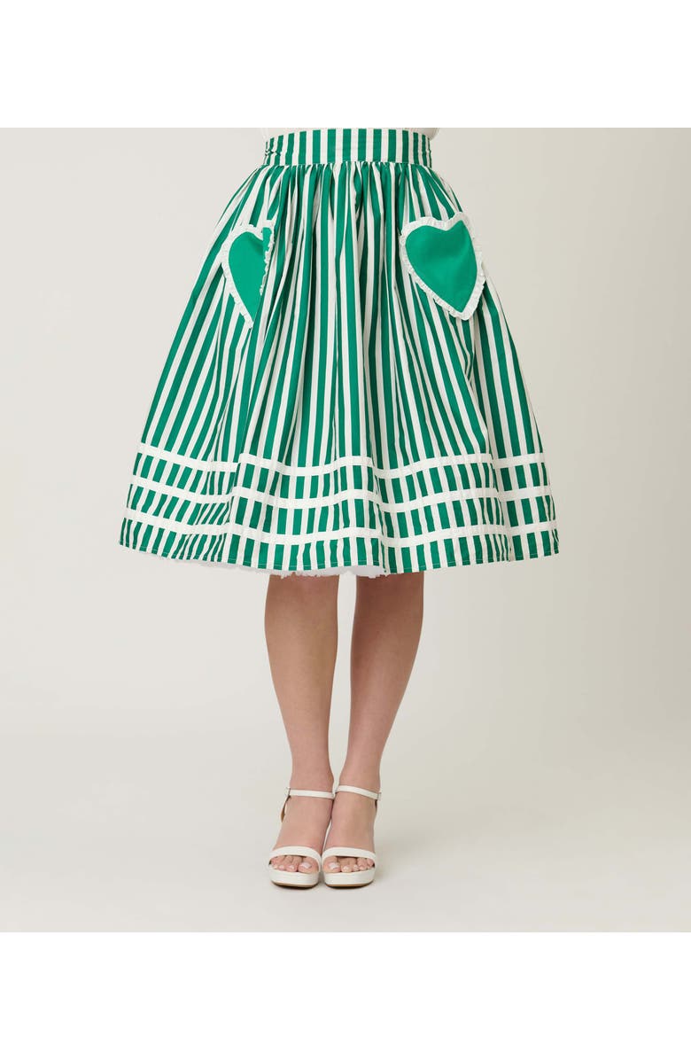 Unique Vintage Front Pocket Swing Skirt, Alternate, color, Green & White Stripe