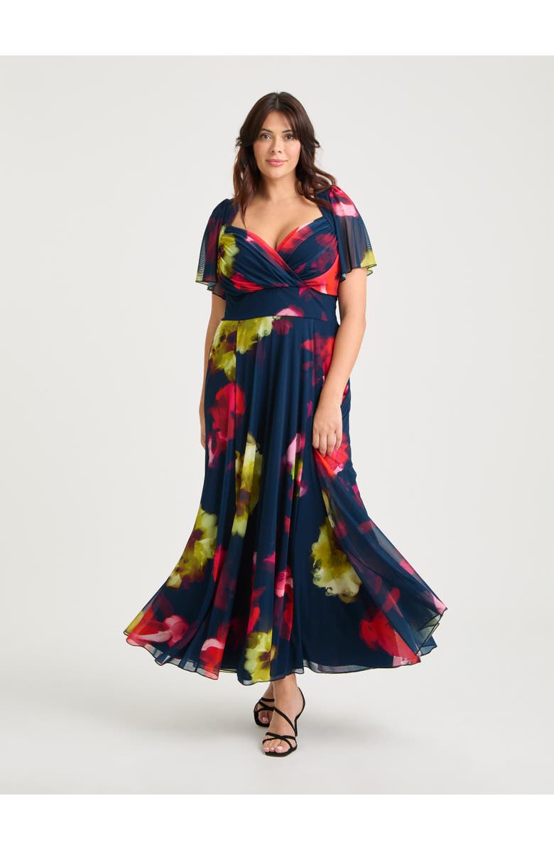 Scarlett & Jo Kemi Bolero Wrap Bodice Maxi Gown, Main, color, Navy Red Multi
