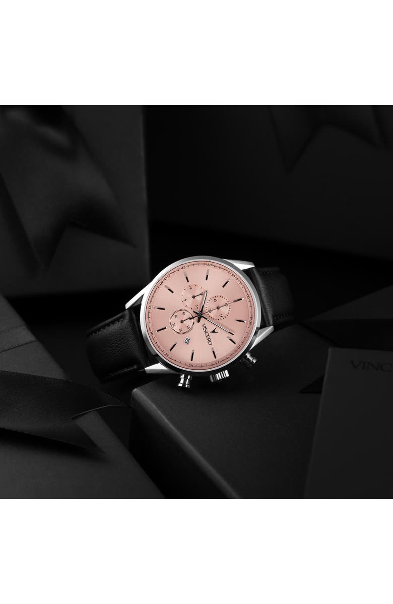 Vincero The Chrono S2 Salmon Leather Strap Watch, 43mm, Alternate, color, Salmon