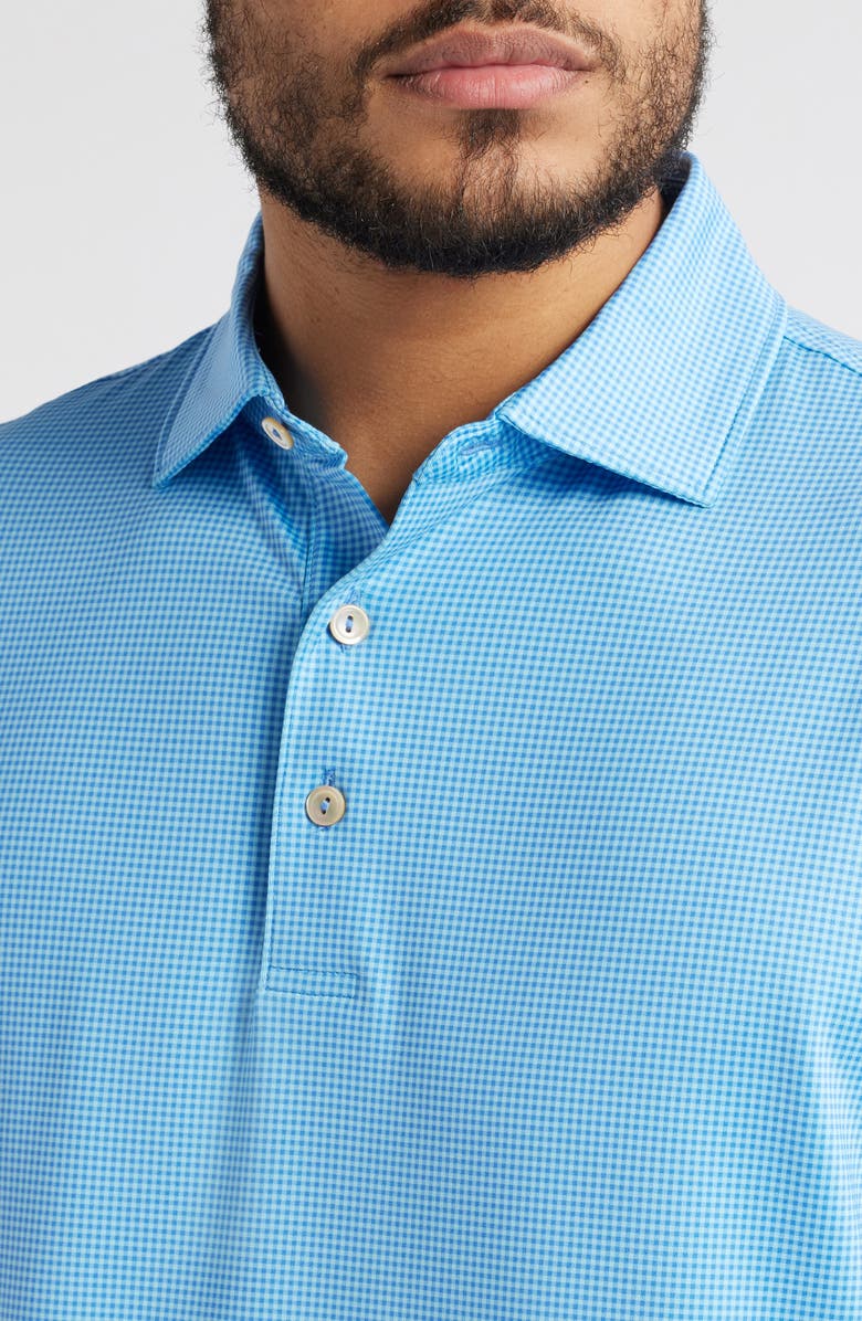 Peter Millar Gingham Microcheck Performance Jersey Polo, Alternate, color, Blue Sea