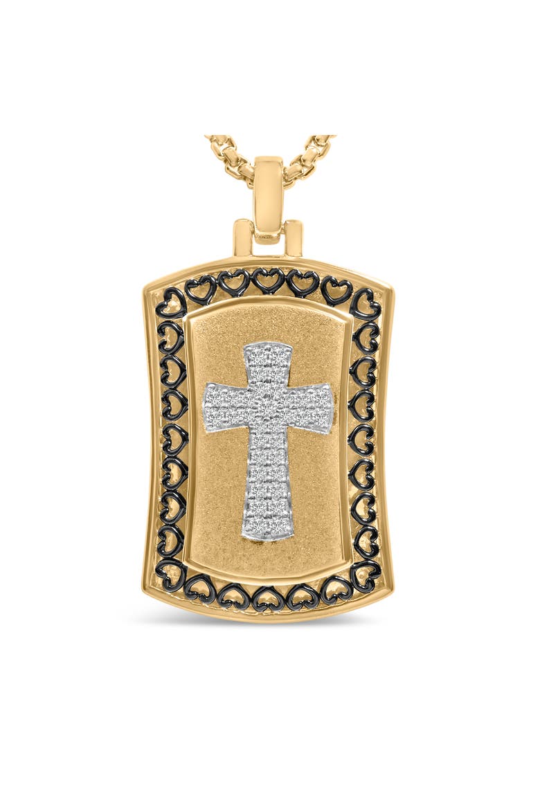 14K Yellow Gold Plated Sterling Silver 1/4 Cttw Diamond Cross Dog Tag Pendant Necklace, Alternate, color, Yellow Gold over Silver