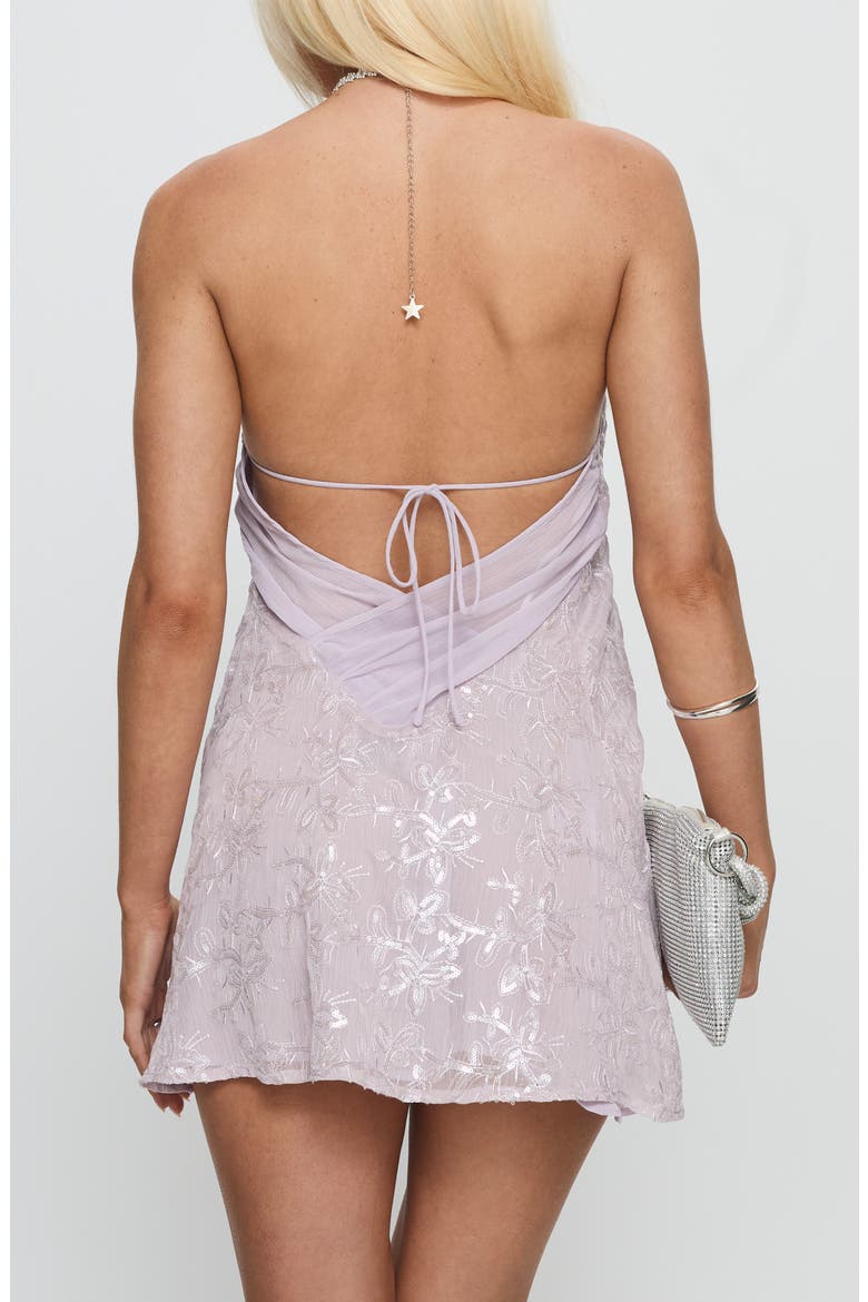 Cassy Floral Sequin Halter Minidress, Alternate, color, PALE PURPLE