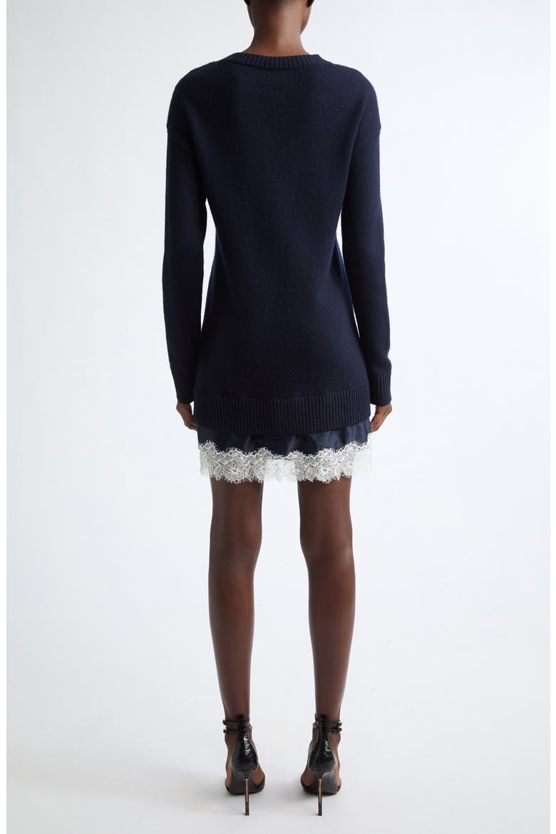 Simona Lace Trim Long Sleeve Sweater Dress, Alternate, color, NAVY/ NAVY