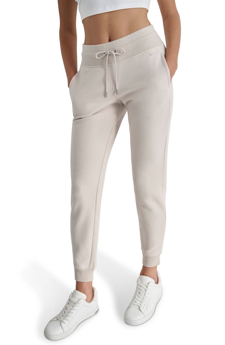 DKNY Rhinestone Logo Cuffed Fleece Joggers, Main, color, Oat